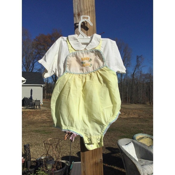 Vintage sweet talk baby girl romper size 18 mo month yellow white button overall - Picture 1 of 11